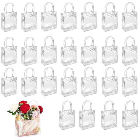 25 Stück Klare Geschenktüten, Transparente Pvc-Geschenktüten Mit Griffe | 23 x 17 x 7CM, Wiederverwendbare, Transparent, Mit Griff, Für Geschenke, Süßigkeiten, Party, Hochzeit, Geburtstag