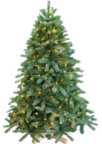 Künstlicher Weihnachtsbaum spritzguss 210cm mit Beleuchtung kunst Christbaum Tannenbaum wie echt mit 1350 PE-PVC-Spitzen spritzguss und Metallständer Lichterbaum 8 Lichtmodi einfacher Aufbau und Abbau