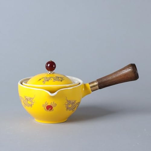 Juego de té japonés, tetera de cerámica con mango lateral, tetera de porcelana giratoria de 360 grados para té suelto, máquina de té de hojas sueltas con mango de madera (13)
