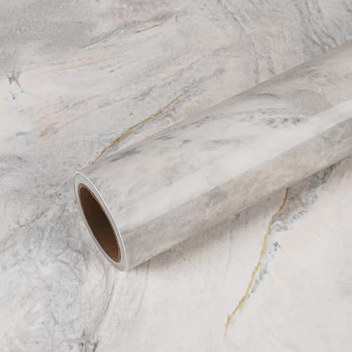 VEELIKE Beige marmortapet glansig grå marmor kontaktpapper självhäftande bänkskiva täckning kökstapeter tvättbar marmor klibbig baksida plast bänkskiva vinylskydd badrum 40 cm × 300 cm