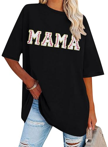 Baseball Mom Shirt Women Baseball Shirt Oversized Chenille Game Day Tops Sports Fan Gift Clothes Black