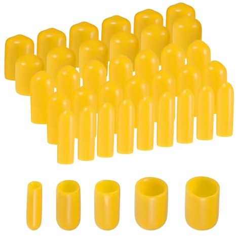 QUARKZMAN 50 Stück Gummi Endkappen 3/5/6/8/9,5mm Gummikappen, Runde Kunststoffkappen Abdeckkappen Schutzkappen Stopfen für Metallstäbe Elektrokabeln Rohr Schrauben Bolzen Flaschen, Gelb