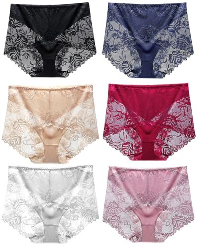 BLKDOTS Women's High Waisted Briefs Lace Seamless Panties, French Hipster underwear, 6pack