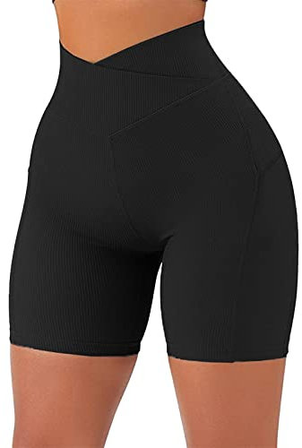 Sportshorts für Damen, V Cross, Taille, Radsport, Damen, hohe Taille, mit Taschen, Pole Dance, Yogashorts, Scrunch Butt, kurze Leggings, Damen, Yoga, Laufen, Radfahren, Lauf-Shorts, Damen, Schwarz,