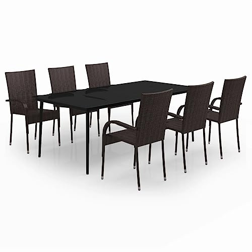 Makastle 7-TLG. Gartenmöbel Set Stühle mit Tisch, Garten Sitzgruppe für 6 Personen, Essgruppe Sitzgarnitur Gartengarnitur Garten Loungemöbel für Terrasse und Balkon, Braun und Schwarz