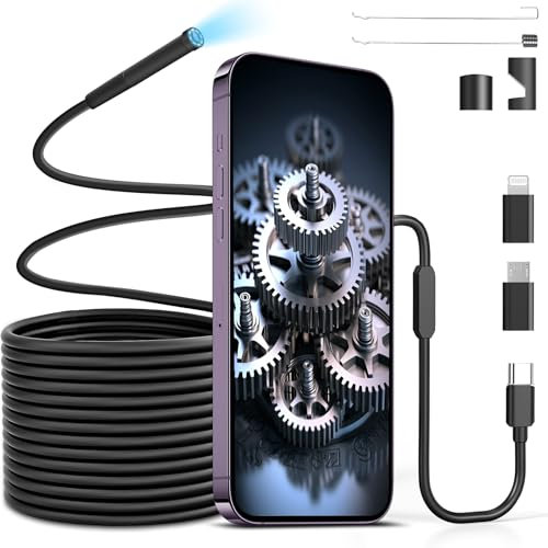 Moman EOM1 Endoscope Camera with 8 Adjustable LED Semi-Rigid Snake Cable IP67 Waterproof IP67 3 Adapters for iPhone iPad iOS Android