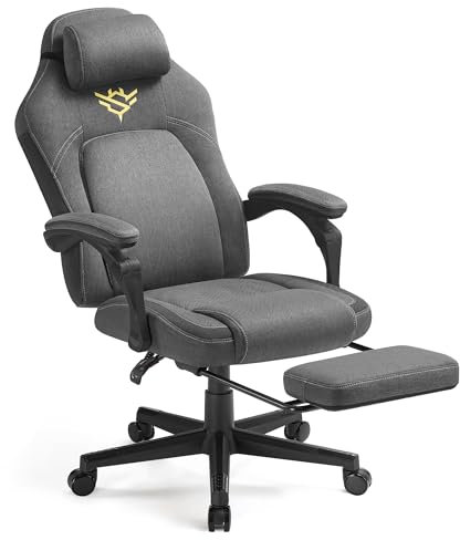 SONGMICS HOME Gaming Chair, Ergonomic Computer Chair with Footrest, Video Game Chair with Headrest, Cotton-Linen Fabric, Adjustable Height, Dove Grey OBG072G02