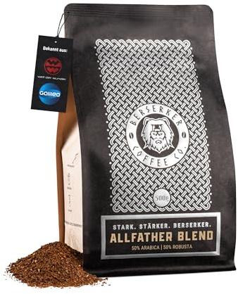 BERSERKER COFFEE - Allfather Blend, 500g - 50% Arabica, 50% Robusta Kaffeebohnen - säurearmer Kaffee, milde Röstung - GEMAHLEN FÜR FRENCH PRESS