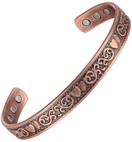 MagEnergy Koppararmband för kvinnor, 99,99 % ren koppar magnetiskt manschettarmband med 6 st ultrastark magneter, justerbar storlek Brazaletes med presentask, 7 inches