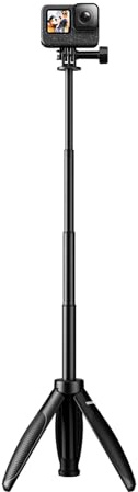 TELESIN° Mini Perche à Selfie 2 en 1 pour GoPro, Trépied Rétractable pour Vlog, Selfie de Voyage, Noir, Plastique, Compatible avec GoPro Hero 12/11/10/9/8