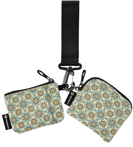 Braunes japanisches traditionelles Muster für Damen, doppelte Brieftaschen, Visitenkartenetui, minimalistischer Visitenkartenhalter mit Reißverschlussfach für Damen, 2 Packungen, Braunes,