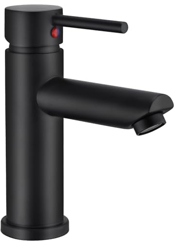 Peppermint Basin Taps Matte Black Bathroom Taps Mono Single Lever Basin Mixer Tap Bathroom Sink Tap with Hot and Cold Hoses
