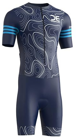 Crossedge Men’s Cycling Trisuit Unique Sublimated Design Padded, Quick-Dry and Breathable Half Sleeve Aerodynamic Skinsuit. (Medium, Navy)