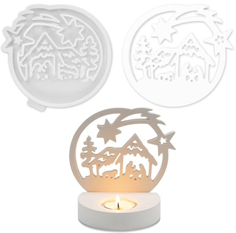 Silikonform Krippe, Silikonformen Gießformen Weihnachten, Gießform Krippe, Krippenfiguren Gießform, Silikonform Mini Krippe für DIY Handwerk, Heimdekoration (Style 1)
