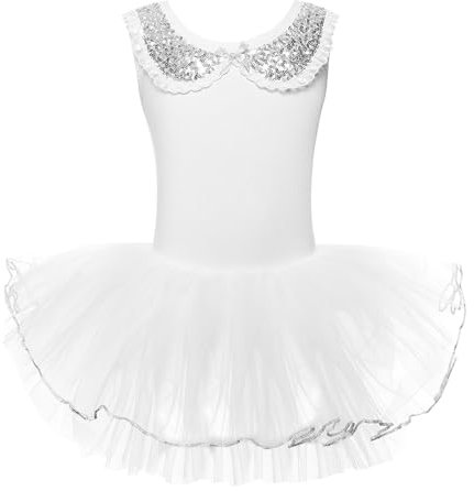 AMEEDA Balettklänning flickor dans fluffig balettklänning för flickor, tylltutu, ärmlös, ballerina danskostym för bebisar barn (vit, tag10 (125–135 cm))