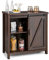 Aparador rústico con puerta corrediza de granero, armario de buffet para el hogar, cocina, sala de estar y entrada, acabado de madera marrón oscuro, muebles estilo granja