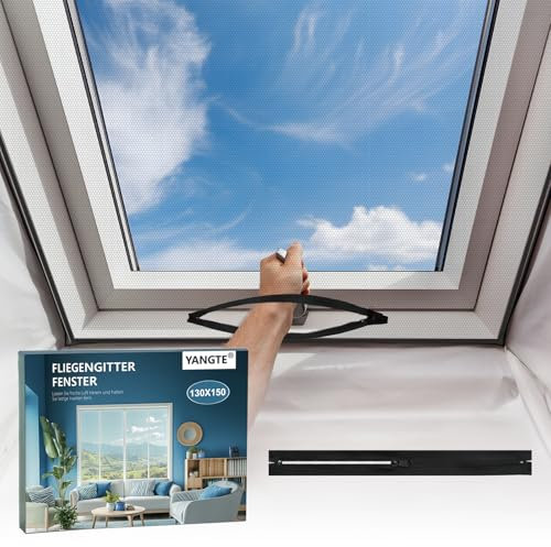 YANGTE Moustiquaire Fenetre (130x150 cm | Noir) - Moustiquaire pour fenêtre de Toit Fenêtre à Soufflet Sans Percage Découpable et Lavable