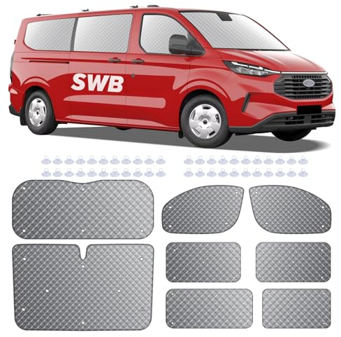MaxEarn 8Stk Thermomatte Fahrerhaus passend für Ford Transit Custom SWB, Interne Auto Sonnenblende Frontscheibenabdeckung, Thermo Jalousien Set Verdunkelung, Sonnenschutz Windschutzscheiben Matte
