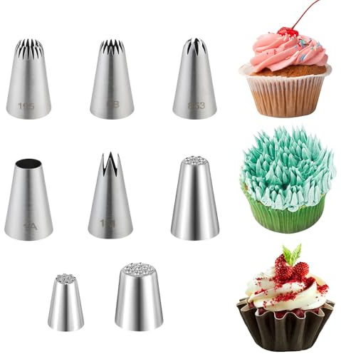 Set di 8 beccucci in acciaio inox per sac à poche grandi Sprofessionali, ugelli senza cuciture, strumenti di decorazione per torte, cupcake, biscotti, decorazioni (8 pezzi)