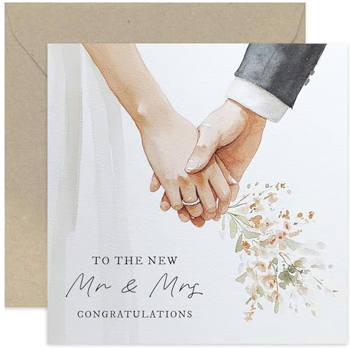 To The New Mr and Mrs Wedding Card - Newly Wed Congratulations Gifts for Bride and Groom - Husband and Wife Holding Hands - Modern, Stylish and Contemporary - Blank Inside
