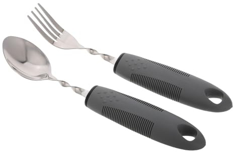 SAFIGLE Tenedor y Cuchara De Anciano Cubiertos Peso De Acero Inoxidable Flexibles y Adaptados Para Personas Mayores Discapacidad Juego Para Comer Sin Esfuerzo