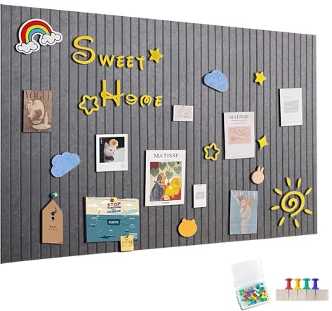 120x90cm Große Filz Pinnwand Selbstklebend,Filzboard Memotafeln Memo Boards mit 60 Pinnnadeln Bulletin Board Wanddekoration für Büro Küche, Fotos Memos,dunkelgrau