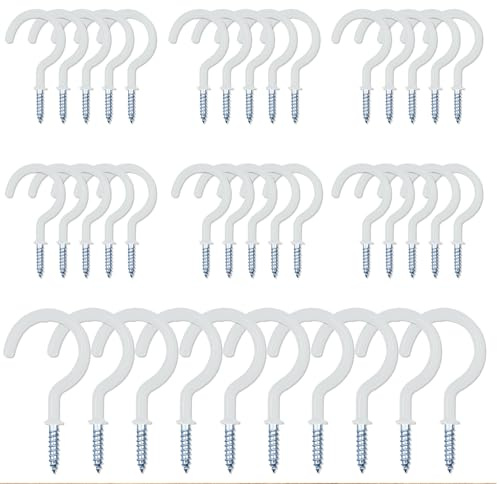 BOUBONI 40PCS Metal Ceiling Hooks 2 Inch Heavy-Duty Multipurpose Screw-in Wall Hooks for Hanging Plants Cups Kitchen Utensils, White