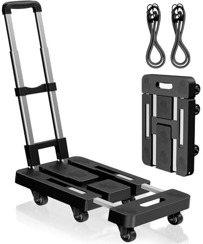 POSTVI Folding Hand Truck,Foldable Dolly Cart With Wheels,500LB Heavy Duty Luggage Cart,6-wheel convenient Hand Truck,2 fixing ropes & 1 extra big storage bag Suitable for luggage,travel,moving(Black)