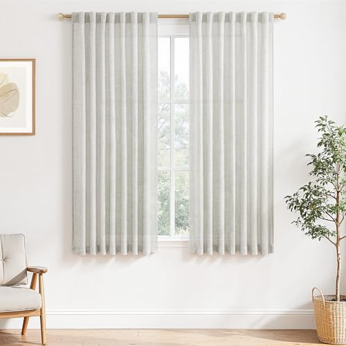 MRTREES Tende Lino per Interni Corte Cucina Finestre Camera da Letto Soggiorno Moderne 2 Pezzi 140x160 cm Tende Semitrasparenti per Salotto Eleganti Tenda Finestra con Passanti Nascosti, Avorio