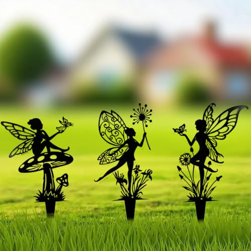 JGZTJXNK Garden Decorative Flower Elves Metal Fairy Tale Statue | 3 Piece Set, Suitable for Yard, Suitable for Flower Pot, Suitable for Lawn, Decoration Gift