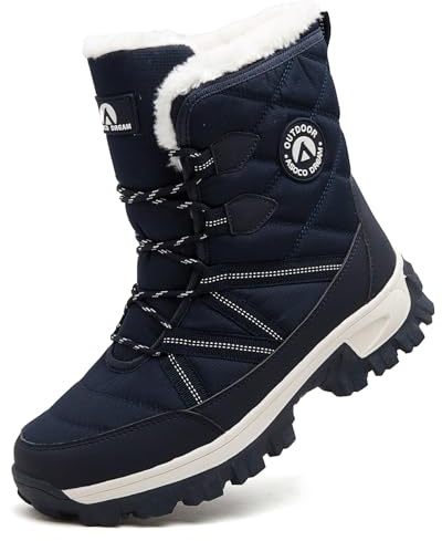 ASOCO DREAM Snow Boots Men's Waterproof Warm Fur Lined Winter Boots Outdoor Mid Calf Walking Hiking Booties