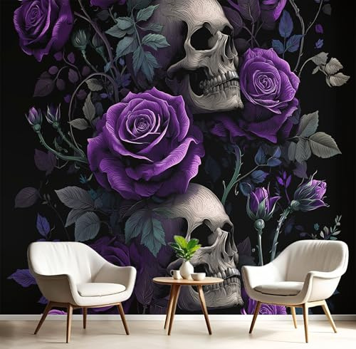 Papel Pintado Rosa Morada Gótica Calavera Retro 300X210Cm Fotomurales Pared Seda Decorativos Murales Fotográfico De Paredes Salón Dormitorio Habitación De Los Niños Tinta Negra