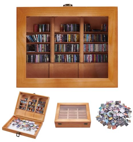 UNICRAFTALE Mini Bibliothèque Antistress avec 200 Pièces Mini Livres en Bois Décoratif pour Amoureux des Livres Décoration Bureau ou Maison 20x16.5x3mm