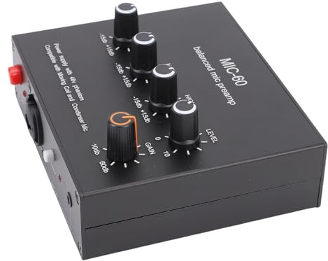 Luocute Préampli de Microphone, Sortie D'entrée XLR 3,5 Mm 6,5 Mm, PréAmplificateur de Micro de Sortie XLR à Gain élevé 60 DB, Puissance 48 V, Amplificateur de Micro Dynamique et à