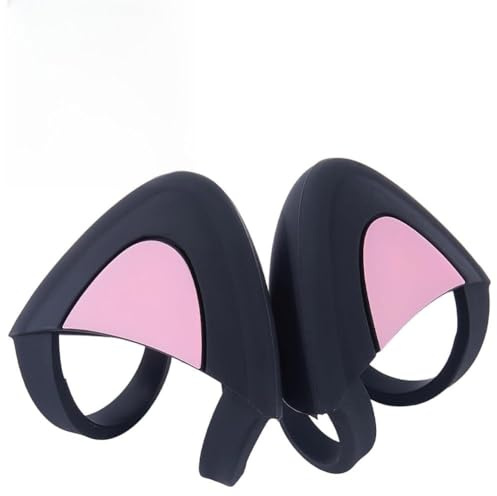 CRASPIRE Lovely Cat Ears Black Pink Cute Kitty Universal Adjustable Detachable Silicone Headphones Attachment Headset Ear Replacement for Gamer Headphone Video Live Gaming Headphone Accessories