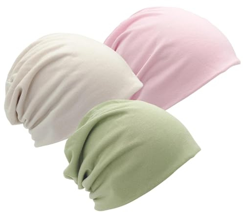 QyizuiPcn 3 Stück Kopfbedeckung Chemo, Wärmende Mütze | Turban Set in Grau, Grün und Pink. Weiche Chemo Mütze für Alltag, Schlaf und Freizeit.