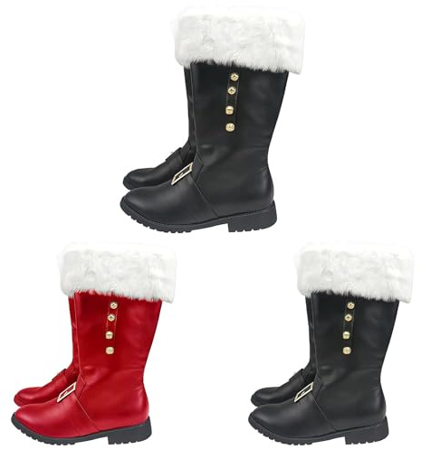Stivali di Babbo Natale in pelle PU stivali di Babbo Natale per adulti coperture per stivali da Babbo Natale forniture per feste in maschera di Natale cosplay, Nero , 41 1/3 EU