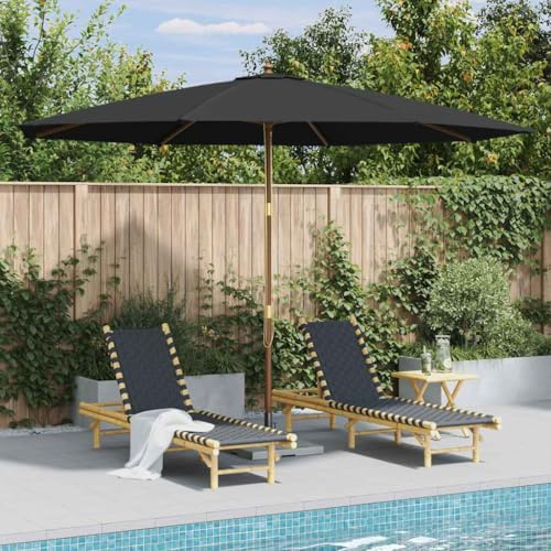 Parasole da spiaggia, parasole con asta in legno, 350 cm, antracite, per patio, giardino, terrazza, mercato, versatile