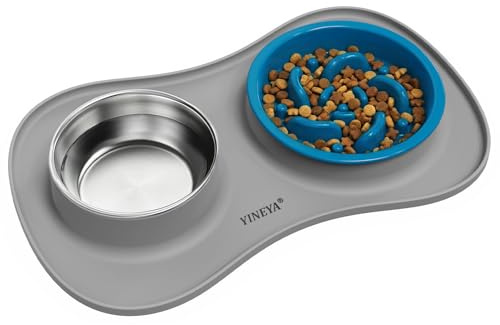 YINEYA ciotole per cani set 3 in 1, ciotola anti ingozzamento cane, ciotole per gatti, include un pieghevole tappetino ciotola cane, adatto per cibo secco e umido e per tutte le razze di cani/gatti