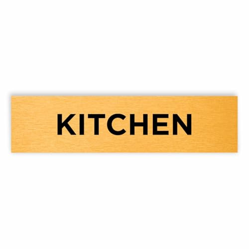 Slimline Aluminium Kitchen Door Sign from ViroDisplay® - Rigid Brushed Gold 200 x 50mm - Durable Printed Surface - Self-Adhesive Fixing