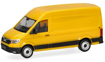 Herpa truck model MAN eTGE transporter high roof, broom yellow, on a scale of 1:87, plastic miniature, made in Germany, model building, collectors edition