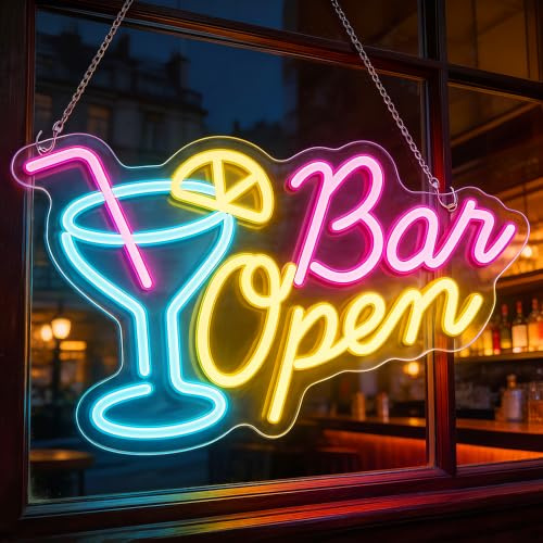 Bar Open Neon Light Sign, Dimmable Bar Open Sign, USB Dimmable LED Neon Lights for Beer Coffee Cafe Club Business Home Pub Man Cave Party Decorations, 42 x 27cm