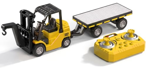 Carrello elevatore telecomandato, mini camion giocattolo a doppio comando per carrello elevatore 1/64 Rc con struttura in lega e divertimento ricaricabile multifunzione per bambini ragazzi, giallo, g