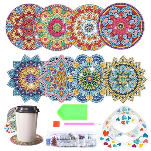 Diamond Painting Coasters Kit DIY, 8st diamantmålarunderlägg med hållare, Konst och för vuxna Diamantmålningssatser, DIY glasunderlägg för