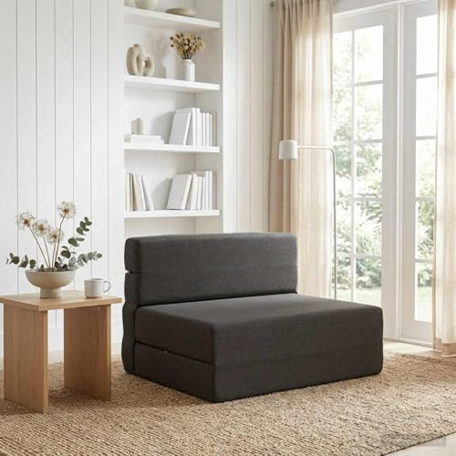 Augerqir Fällbar soffa, säng, mörkgrå, 70 x 72 x 60 cm, tyg, 100 % polyester, vikbar bäddsoffa med skumstoppning, 2-i-1-funktion för vardagsrum, kontor med avtagbart överdrag och enklare
