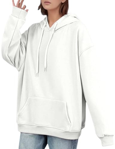 Sudadera con capucha de sarga, de corte holgado, suéter suave de forro polar, manga larga, ropa informal y cómoda, impresión personalizable, blanco, XL