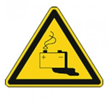 Schild Warnzeichen nach ISO 7010 - Gefahrwarnung durch das Laden von Batterien - 320206 Gr. ca. 19 x 16 cm