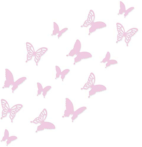 Wandkings 3D Deko Schmetterlinge - Wähle eine Farbe - Rosa mit Ornamenten - 12 Stück - mit Klebepunkten zur Fixierung