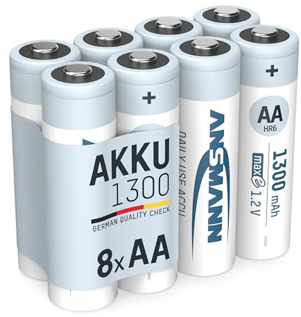 ANSMANN Akku AA Mignon 1300mAh 1,2V NiMH - wiederaufladbare Batterien AA Akkus maxE (geringe Selbstentladung & vorgeladen) ideal für Solarlampe (8 Stück)