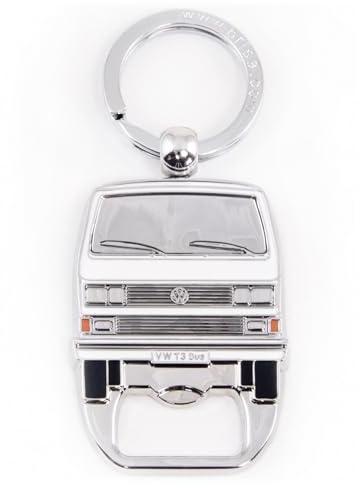 BRISA VW Collection - T3 Bulli Bus Schlüsselanhänger Flaschenöffner | Volkswagen Key Holder für Schlüsselbund Robuster Öffner für Bierflaschen, Zink-Aluminium-Legierung mit Emaille, Weiß
